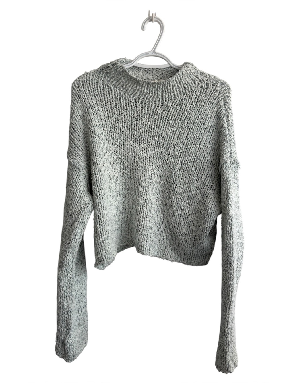 Anthropologie Chunky Knit Cropped Sweater Light Blue White Size Small